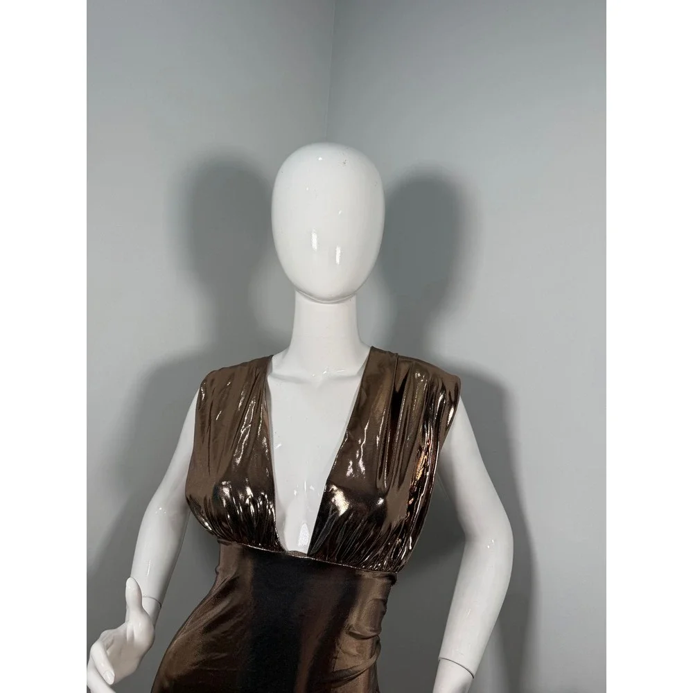 Micas Metallic Gold Open Back Midi Dress‎ size M